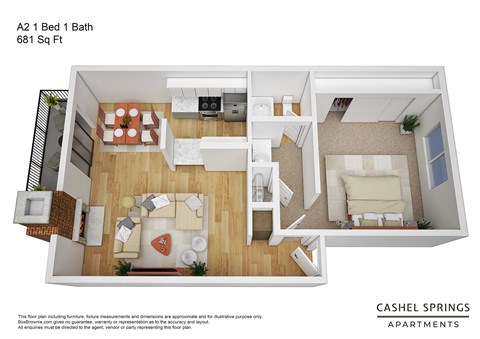 1 bed 1 bath floorplan  at Cashel Springs, Houston, 77069